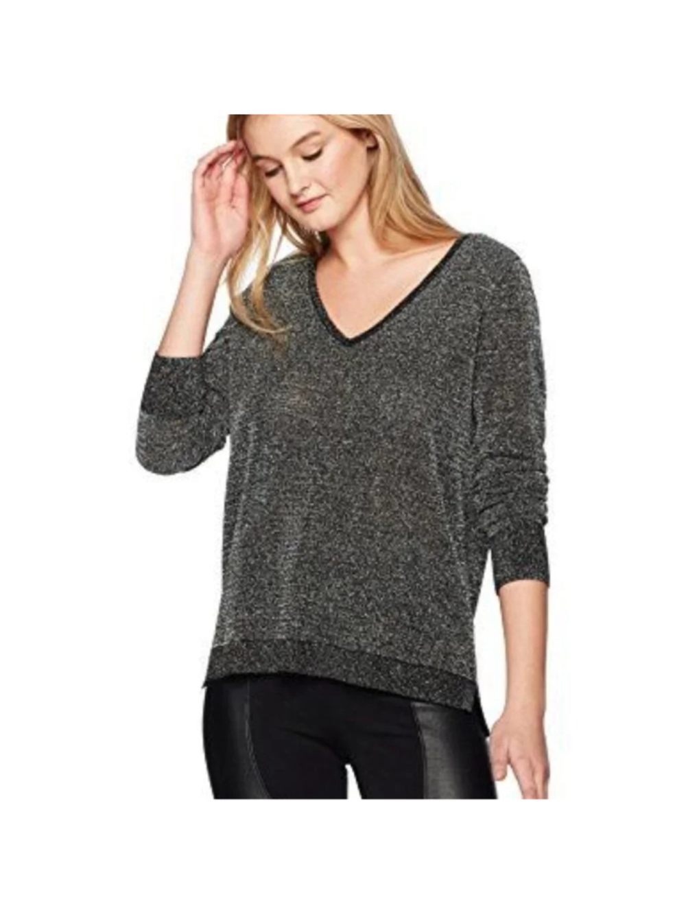NYDJ Metallic Double V-Neck Sweater L
